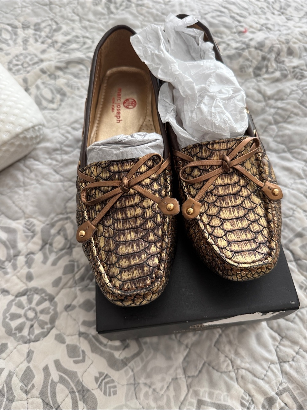 Marc Joseph Metallic Gold-Brown Moccasin Loafers